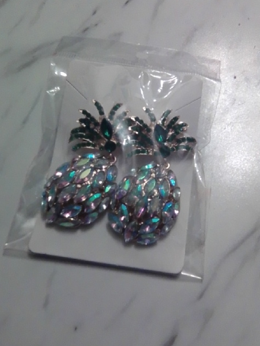 Crystal Pineapple Drop Earrings - Iridescent Green